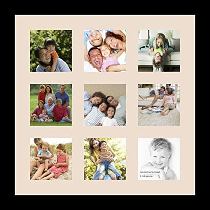ArtToFrames Collage Photo Frame Single Mat with 9-4x4 Openings with Satin Black Frame and Alabaster mat. - color: 9 - 4x4 - (2147), size: Alabaster