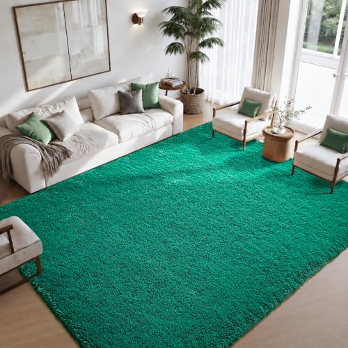 Zentavio Emerald Green Rugs for Bedroom 5x8 Dark Green Area Rugs for Living Room Fluffy Fake Grass Large Carpet for Kids Room Playroom Furry Shag Aesthetic Soft High Pile Washable Home Decor - color: Green, size: 5' x 8' (Rectangular)