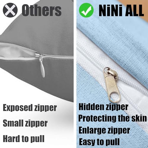 NiNi ALL Outdoor Waterproof Throw Pillow Covers Set of 2 Decorative Farmhouse Garden Pillowcase Solid Cushion Cases for Patio Tent Couch 18x18 inch Light Blue | Faux Linen Decorative Solid Throw Pillow Covers Farmhouse for Garden Furniture Tent Balcony Co