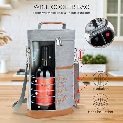 AW BRIDAL Birthday Gifts for Women Men, Drink Happy Thoughts Gift Basket for Housewarming and Beach Camping Travel, Insulated Wine Cooler Bag with Tumbler Mugs and Accessorie Set for Wine Lover Friend - style: Drink happy thoughts