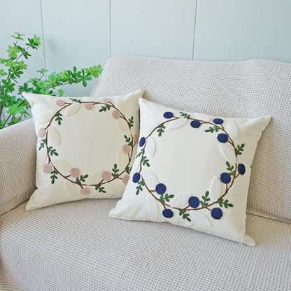 vctops Floral Embroidered Pillow Covers 18x18 Inch Spring Summer Cotton Tufted Throw Pillow Cover Outdoor Garden Cushion Case for Sofa, Bed, Living Room (Flower A,18"x18") - color: Flower a
