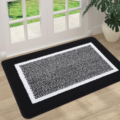 Colorxy Indoor Door Mat, Non-Slip Absorbent Resist Dirt Entrance Mat, Sturdy Low-Profile Inside Floor Mats, Washable Front Entry Doormats for Entryway, 30''x17'', Black - color: Black, size: 30''x17''