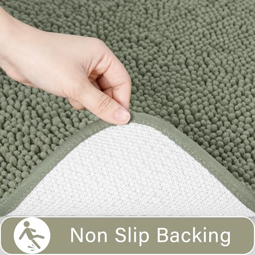 LOCHAS Bathroom Rugs Sets 2 Piece, 20''x20'' & 34''x21'', Sage Green | Non Slip U-Shaped Toilet Rug, Chenille Washable Absorbent, Soft Bath Mat Set for Shower, Sink - color: Sage Green