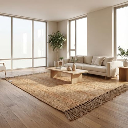Jute Rug 6x9 Natural Fiber Braided Rugs Farmhouse Area Rug Woven Reversible Living Room Bedroom Carpet, Pure Plant Fiber Entry Rug, Indoor Large Floor Mat, 72x108 in, Rectangle - size: 6' x 9' (Rectangular)