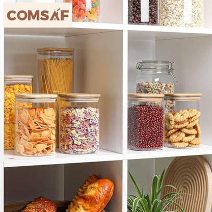 ComSaf Square Glass Containers With Lids 1.2 Qt, Set of 4 Pantry Galss Jars | Kitchen Glass Pantry Storage Containers, Storage Canisters, Silicone Seal, Dry Food, Cookie, Flour, Spice, Coffee, BPA Free - size: 1.2Qt*4