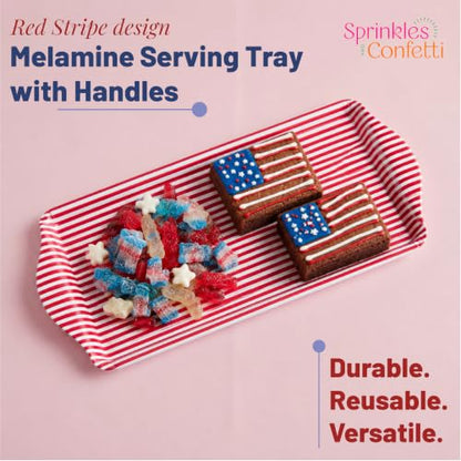 Red Stripe Melamine Cookie Tray Lightweight Platter for Desserts & Snacks | By Sprinkles & Confetti BPA-Free Break-Resistant 4th of July Parties BBQs Picnics Entertaining Food Displays Kitchen - color: Red Stripe
