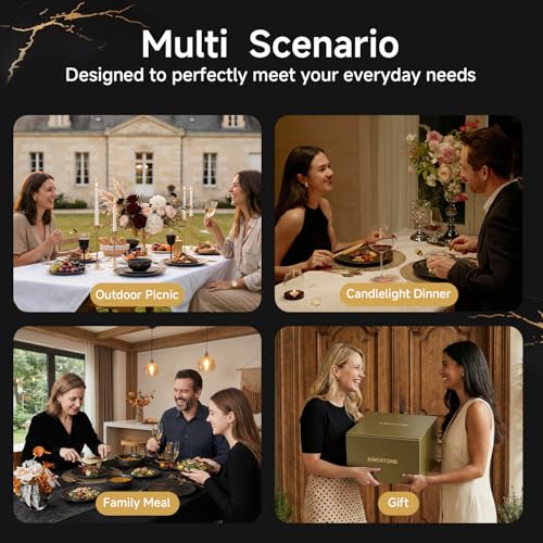 18-Piece Matte Crackle Dinnerware Sets, Black and Gold | Porcelain Plates & Bowls Set | Scratch Resistant Handcrafted Gold Luster | Microwave, Dishwasher Safe | Serves 6 | Ideal Gift - size: Service for 6 (18pcs)