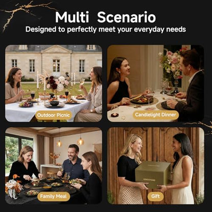 18-Piece Matte Crackle Dinnerware Sets, Black and Gold | Porcelain Plates & Bowls Set | Scratch Resistant Handcrafted Gold Luster | Microwave, Dishwasher Safe | Serves 6 | Ideal Gift - size: Service for 6 (18pcs)