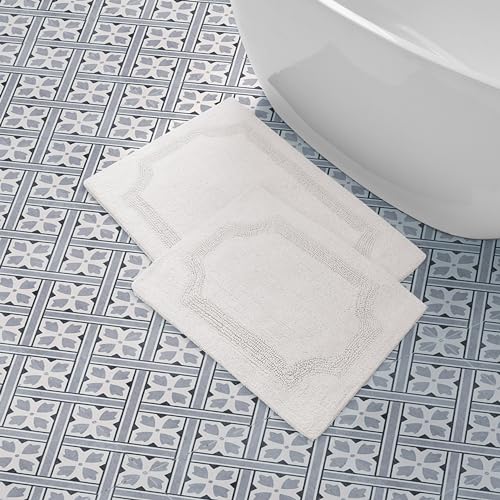 Laura Ashley - Reversible Cotton Bath Mat, Premium Bathroom Décor, Machine Washable Bathroom Rug, Highly Absorbent, 17"x24"/20"x32" 2-Piece Set, Ivory - color: Ivory, size: 1'8" x 2'8" (Rectangular)