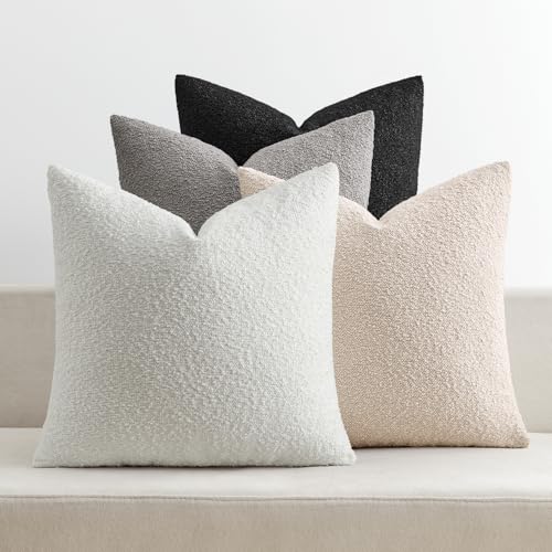 MIULEE Decorative Boucle Throw Pillow Covers 20x20 Black White Set of 4 | Textured Accent Pillow Cases Soft Couch Cushion Covers for Modern Farmhouse Boho Sofa Bed Livingroom Home Decor - color: Black White, size: 20" x 20" (Pack of 4)