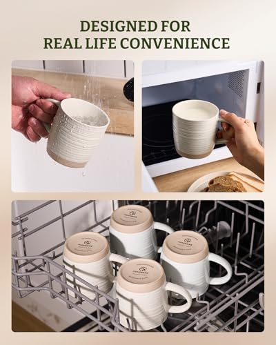 famiware Coffee Mugs Set of 4, 13 oz Mug Set, Ceramic Cup Set with Handle | Stoneware Mug for Coffee, Tea, Latte, Cappuccino, Microwave and Dishwasher Safe, Constellation Series，Cream - color: Constellation-Cream, size: 4 Count (Pack of 1)