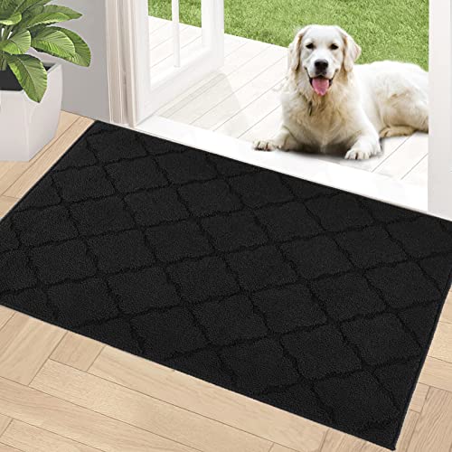 Timo Indoor Door Mat for Entryway, Absorbent Dirt Trapper Doormats 36"x60" with Non Slip Rubber Backing, Low Profile Rugs Washable Floor Mat for Front Entry, Muddy Shoes and Pet Paws, Black - color: Snowflake Black, size: 36" x 59"