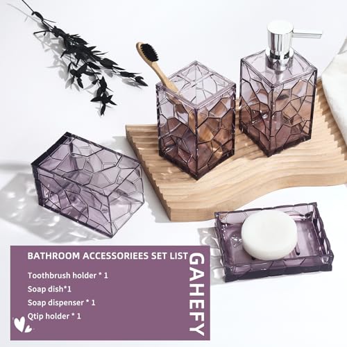 GAHEFY Lavender Purple Bathroom Accessories Set with Toothbrush Holder, Soap Dispenser, Tumbler, Soap Dish, Purple Bathroom Decor,Acrylic (Purple-4pcs) - style: Purple-4pcs