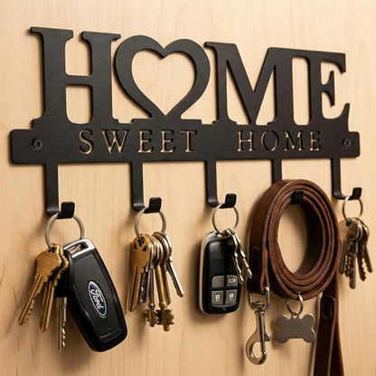 Entryway Key Holder Wall Mount with 5 Hooks, 13" Metal “Sweet Home” Key Rack Organizer for Wall, Decorative Key Hanger for Entryway, Hallway & Mudroom, Housewarming Gift, Black - size: 13inches