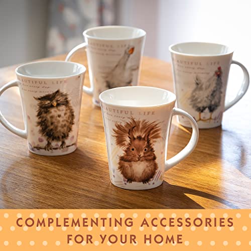 SPOTTED DOG GIFT COMPANY Animal Coffee Mugs Set of 4, 12.2 oz Ceramic Mugs & Tea Cups with Owl Squirrel Chicken Goose Designs, Microwave & Dishwasher Safe, Animal Lover Gifts for Women & Men