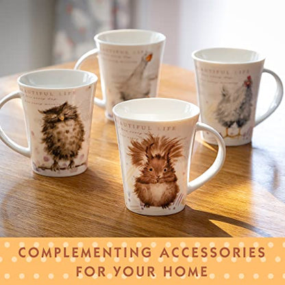 SPOTTED DOG GIFT COMPANY Animal Coffee Mugs Set of 4, 12.2 oz Ceramic Mugs & Tea Cups with Owl Squirrel Chicken Goose Designs, Microwave & Dishwasher Safe, Animal Lover Gifts for Women & Men