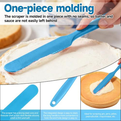 Silicone Jar Spatulas, Cake Cream Spatulas Set, Non-Stick Heat Resistant Mixing Butter Spatulas Baking Scrapers for Jars Blenders Cooking Stirring - color: blues, size: 24X2.5X0.5CM
