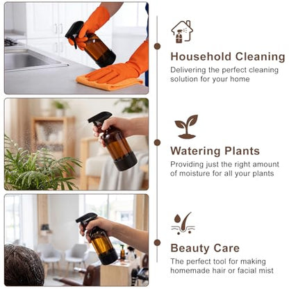 Ninsula Glass Spray Bottle with Silicone Sleeve Protection, 16 oz Amber Glass Spray Bottles, Refillable Spray Bottle Glass for Cleaning, Watering Plants, Skin Care, Plant Care, Hair Care