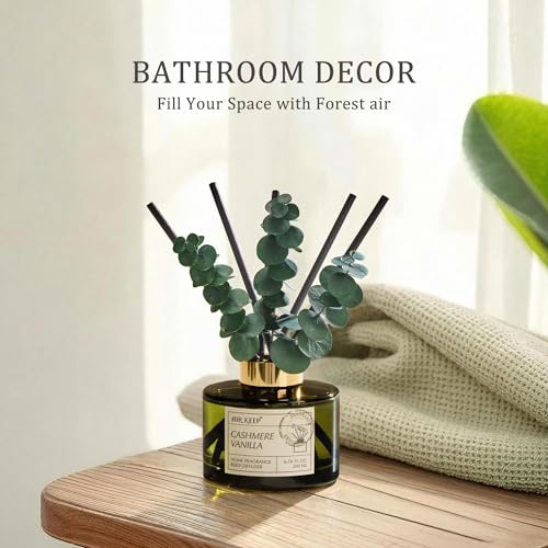 Reed Diffuser Set with 6.76 fl oz Cashmere Vanilla Scent Essential Oils and 3 Leaves & 8 Diffuser Sticks,Bathroom Shelf Decor & Air Freshener, House Bedroom Office Decor & Gifts - size: 6.76 Ounce/1 pack
