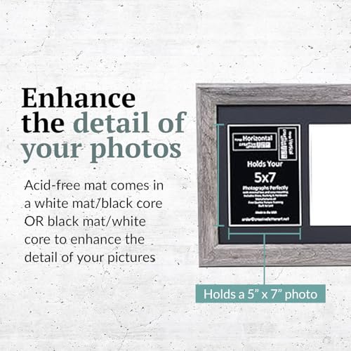 Creative Letter Art 7 Opening Driftwood Picture Frame with Glass to hold 5 by 7 inch Photographs including 10x40-inch Black Mat Collage - color: 7 opening, size: Driftwood w/ Black