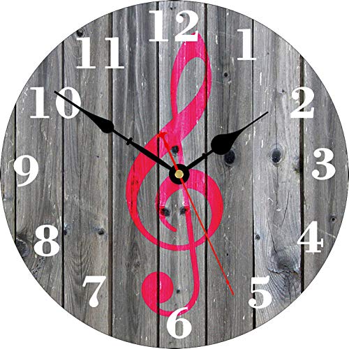 TAHEAT Red Musical Note Wall Clock, Wooden Non Ticking Silent Clocks, Vintage Accurate Battery Operated Clocks, Easy to Read Wall Clocks for Kitchen/Living Room/Bedroom, 14 Inch - color: Red Musical Note, size: 14 Inch