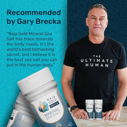 Baja Gold Mineral Sea Salt Shaker, Gary Brecka Choice, Countertop, 9 oz | Smooth-Flow Unrefined Sea Salt Shaker, Sea of Cortez, Additive-Free, No Caking, Everyday Countertop Salt, 9 oz