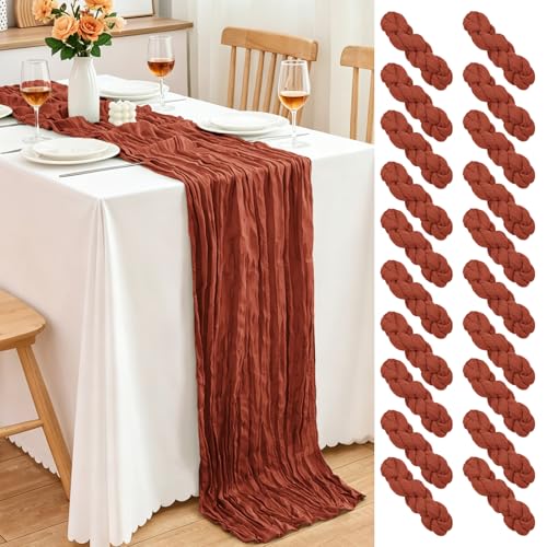 20 Pack Terracotta Cheesecloth Table Runner, 17x108 Inch Semi Sheer Boho Gauze Cheese Cloth Fabric Table Runners for Wedding Party Baby Shower Birthday Garden Farmhouse Table Decor - color: Terracotta, size: 20 Pack