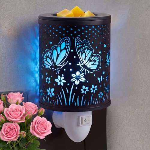 Wax Melts Warmer Plug in Wall–Electric Wax Warmer with 7 Colors Light Fragrance Wax Burner PTC Heating Pluggable Wax Melter Warmer with Removal Dish Gift & Home Decor - color: Butterfly