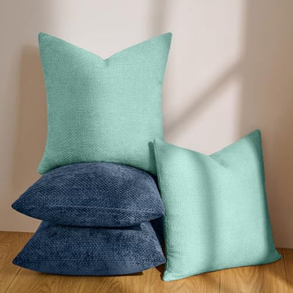 Textured Chenille Pillow Covers 20x20, Pack of 4, Light Brown | Thick Textured Chenille with Hidden Zipper - color: Blue, size: 20" x 20" (Pack of 4)