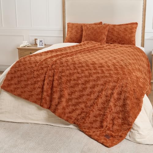 Faux Fur Rabbit Throw Blanket,Super Soft Plush Thick Warm Blanket,Fuzzy Luxury Plush Decorative Blanket for Couch Bed Sofa-Burnt Orange(104 * 90inch) - color: Burnt Orange, size: 104*90 inch