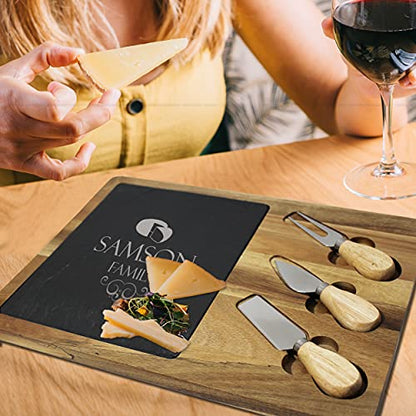 My Personal Memories Premium Personalized Acacia and Slate Cheese and Charcuterie Serving Board with Tools Included (Rectangle 10" x 14") - style: Rectangle 10" x 14"