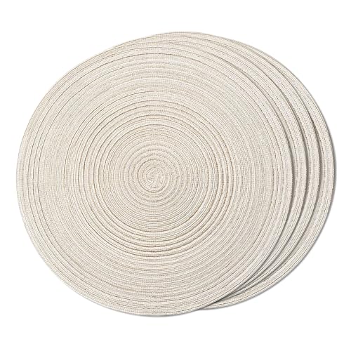FunWheat Round Braided Placemats Set of 4 Place mats for Dining Tables Woven Heat Resistant Table Mats 15 inch (E Beige, 4pcs) - color: Multi Beige, size: 4pcs