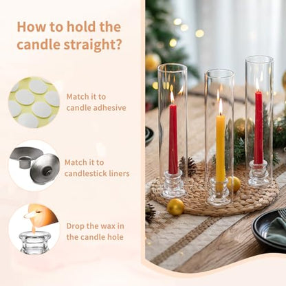NUPTIO Hurricane Glass Candle Holders for Wedding - 12" H Set of 10 | Clear Candle Stick Taper Holders with Cylinder Shade -Tall Candlestick Candleholder for Fall Thanksgiving Christmas Decor