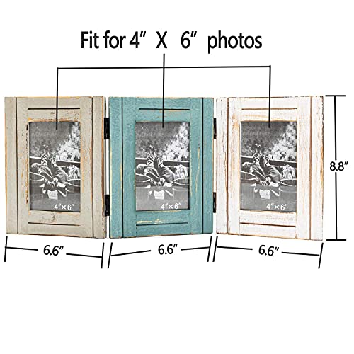 RiteSune Rustic 3 Picture Frame 4X6 Triple Hinged Distressed | Photo Frame for Tabletop Display, Picture College Frame Present for Holiday, Festival, Christmas - color: Trifold 4X6