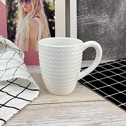 Schliersee 12 OZ White Ceramic Coffee Mugs Set of 6, Stylish Embossed Coffee Cups Set for Coffee, Tea, Milk, Cocoa, Cereal - color: White Coffee Mugs, size: 12 OZ