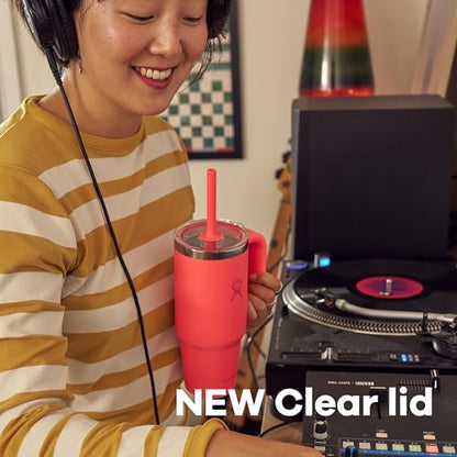 Hydro Flask Travel Tumbler with Handle, Clear Lid and Straw - Insulated Stainless Steel - color: BIRCH, size: 32 Ounces