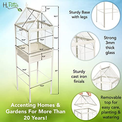H Potter Freestanding Wardian Case Terrarium | Metal & Glass, Plant Stand - size: Medium