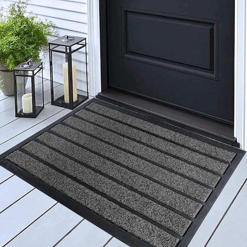 Ubdyo Extra Durable Door Mat Outside Entrance (30" x 17", Bright Grey) | Dirt Trapping, Non-Slip Backing, Indoor or Outdoor Use, Welcome Mat, Low Profile, Natural Rubber, Stain Fade Resistant - color: Bright Grey, size: 30" x 17" (Rectangular)