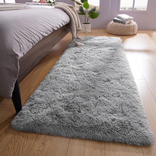 YJ.GWL Runner Rugs for Hallway, 2x4 Washable Small Grey Bedside Rugs for Living Room Bedroom, Soft Fluffy Shaggy Indoor Floor Carpet for Kids Boy and Girls Room Nursery Home Decor Aesthetic - color: Grey, size: 2' x 4' (Rectangular)
