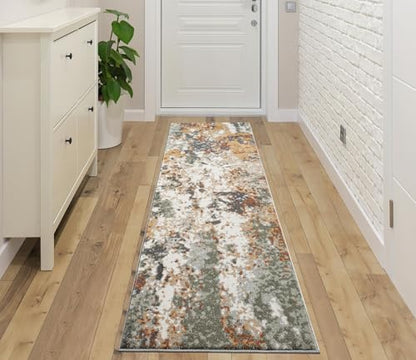 Keen Home Design Runner Rugs - 32"x119" Non-Shedding, Thick Pile Abstract Rugs for Kitchen, Living Room, Bedroom, Dining Room, Entryway - Size: 2'8" x 9'11", Skies Green - color: Skies Green, size: 2'8" x 9'11" (Runner)