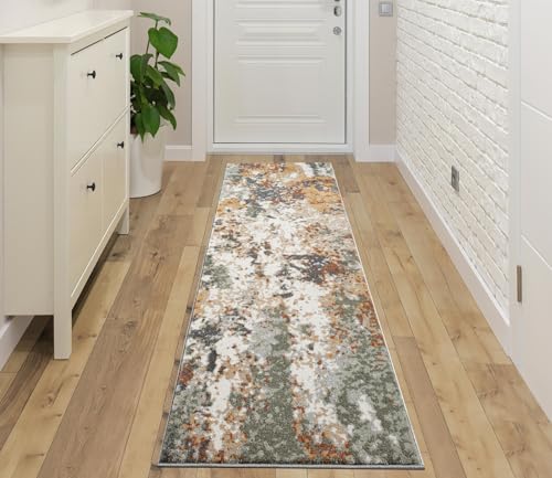 Keen Home Design Abstract Non-Shedding Runner Rug, Soft Thick Pile, 2x10 | Polypropylene High Pile, Jute Back; Ideal For Hallway, Bedside, Landing, Home Office - color: Skies Green, size: 2'8" x 9'11" (Runner)