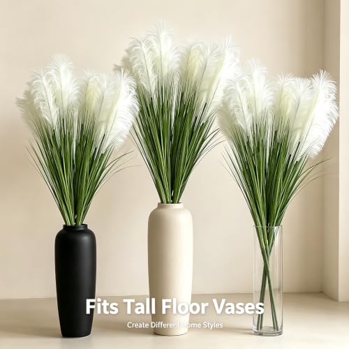 Artificial Pampas Grass, 5PCS 5 Heads Faux White Reed Grass, 36Inch Tall Fake Pampas Grass for Home Decor, Living Room, Floor Vase, Wedding & Farmhouse Indoor Outdoor Decor