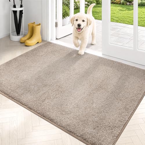 PURRUGS Dirt Trapping Indoor Door Mat, 31.5" x 47", Taupe | Machine Washable, Non-Slip, Waterproof TPR Backing, Super Absorbent, Low Profile, Entryway Rug for Muddy Paws and Shoes - color: Taupe, size: 31.5" X 47"