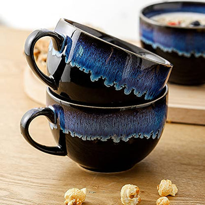 KOOV Ceramic Soup Mug, Soup Bowls with Handles Microwave Safe, 24 Ounce Jumbo Mug and Cereal Mugs Set of 4, Reactive Glaze (Nebula Blue) - color: Nebula Blue