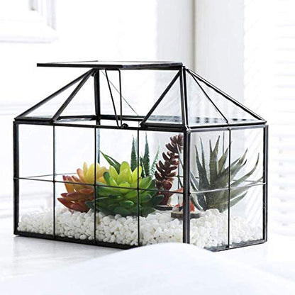 Glass Terrarium, House Shape Geometric Succulent Terrarium with Swing Lid Tabletop Planter Box Mini Indoor Greenhouse for Fern Moss Air Plants Miniature Housewarming Gift