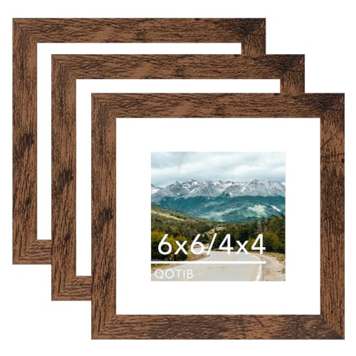 6x6 Picture Frame with 4x4 Mat Deep Brown, Display 4x4 with Mat or 6x6 Without Mat, Wood 6 by 6 Photo Frame, 6 x 6 Frame for Wall Hanging and Tabletop Display, Deep Brown, 3 Pack - size: 6x6 inch