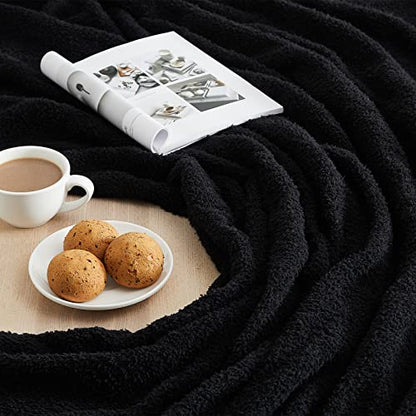 Super Soft Knit Throw Blanket Twin Size Black-Lightweight Plush Fuzzy Fluffy Warm Cozy Blankets and Throws for Sofa Bed All Season Use, 60x80 inches - color: Black, size: Twin(60"x80")