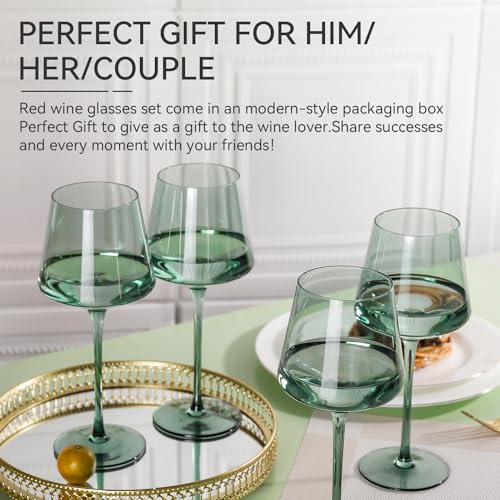 Green Wine Glasses Set of 6,18oz green Wine Glassware Gift Set for Wife & Mom-Colorful Hand Blown Glass Drinkware for Red White Wine - color: Green