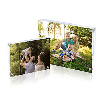 AMEITECH Acrylic Photo Frame 5x7 inches, Free Standing Desktop Double Sided Magnetic Picture Display, 10 + 10MM Thickness Clear Magnet Photo Frame with Microfiber Cloth, Gift Box Package | Double Sided Floating Magnetic Frames, 20mm Thick, Free Standing D