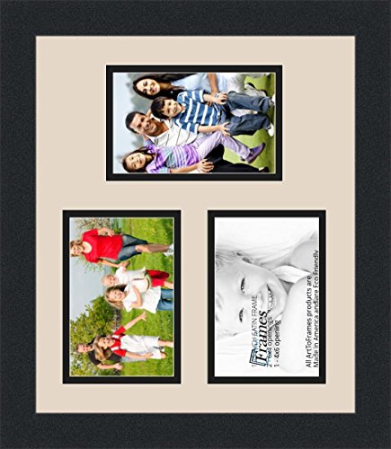 ArtToFrames Collage Photo Frame Double Mat with 3-4x6 Openings and Satin Black Frame - color: Alabaster, size: 3 - 4x6